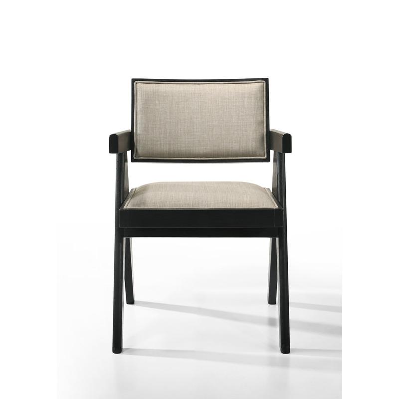 Jasper 21″W Set of 2 Ebony Black Dining Arm Chairs with Beige Upholstered Seat