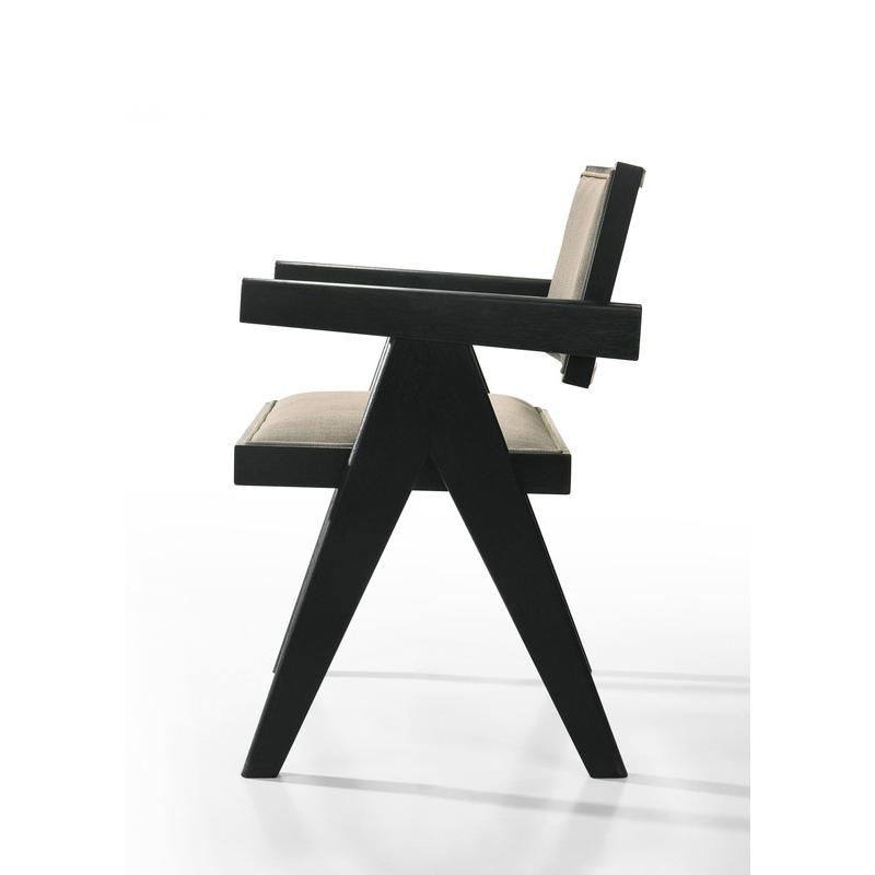 Jasper 21″W Set of 2 Ebony Black Dining Arm Chairs with Beige Upholstered Seat