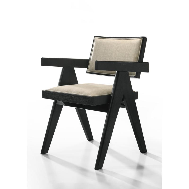 Jasper 21″W Set of 2 Ebony Black Dining Arm Chairs with Beige Upholstered Seat