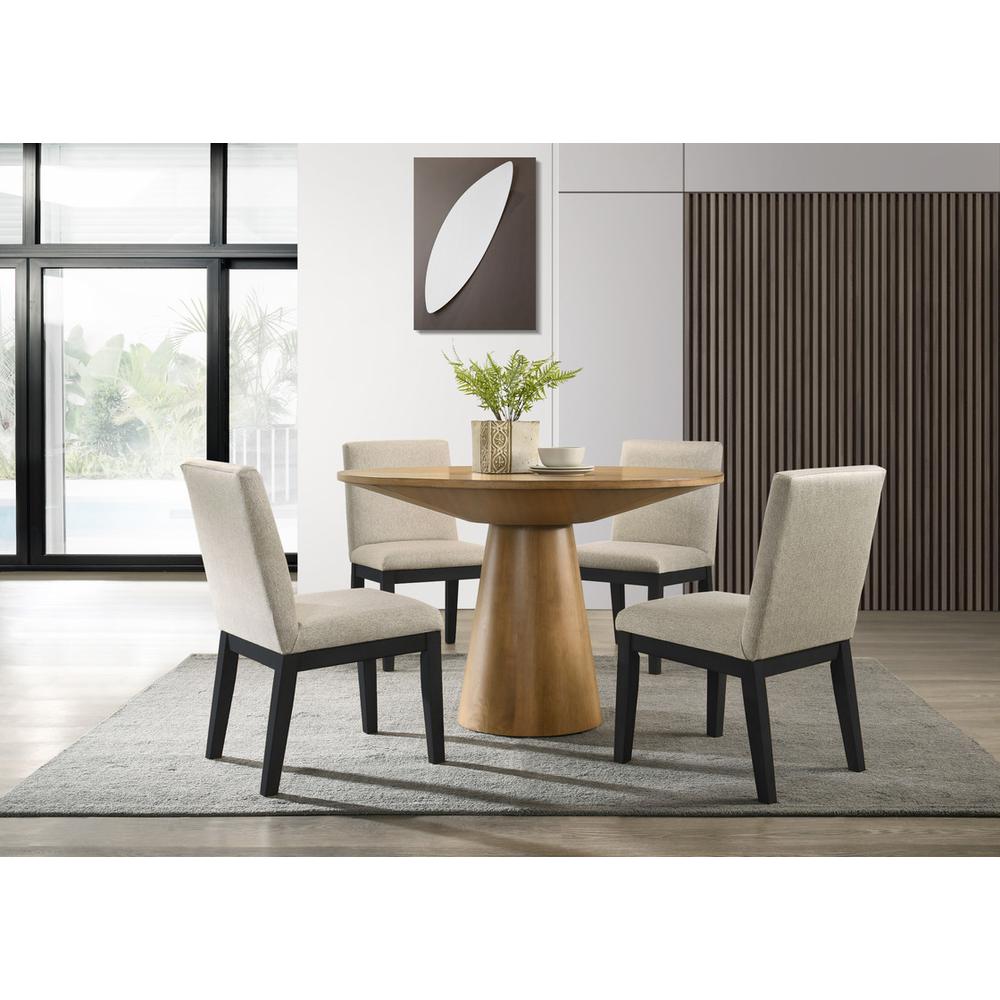 5 Piece Contemporary Round Dining Table Set with Black Finish Chairs