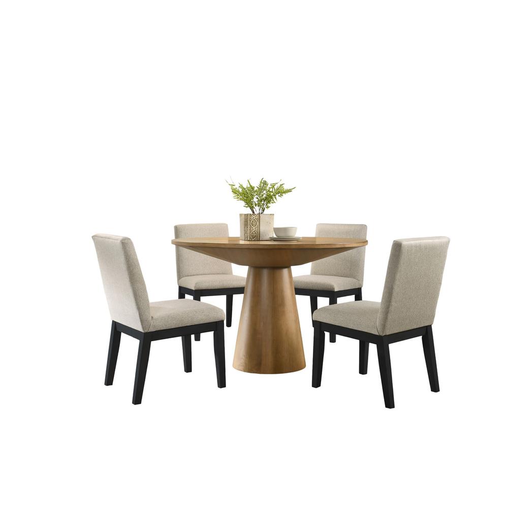 5 Piece Contemporary Round Dining Table Set with Black Finish Chairs