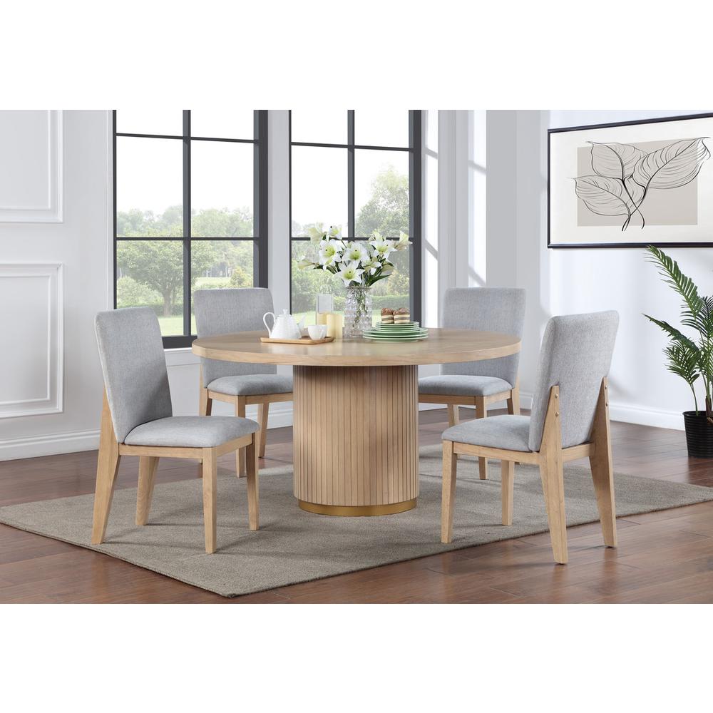 Caspian 5 Piece 59″ Round Oak Finish Dining Table Set with Gray Chairs