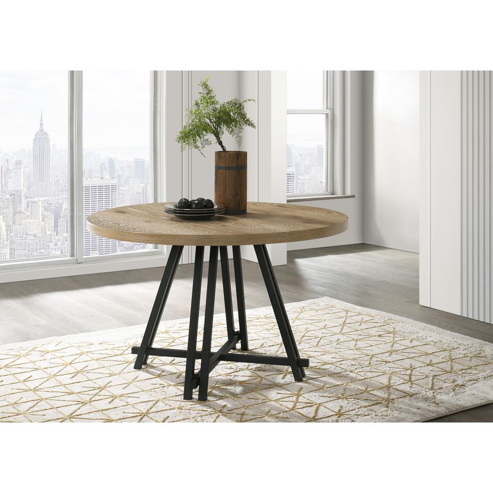 Tate Oak Finish 47″ Round Dining Table with Metal Base