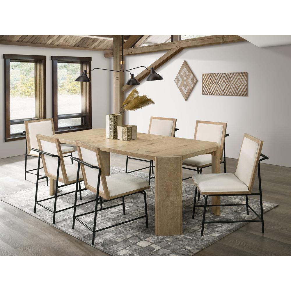 Oak Finish Extendable Rectangular Dining Table Set with Cream Color