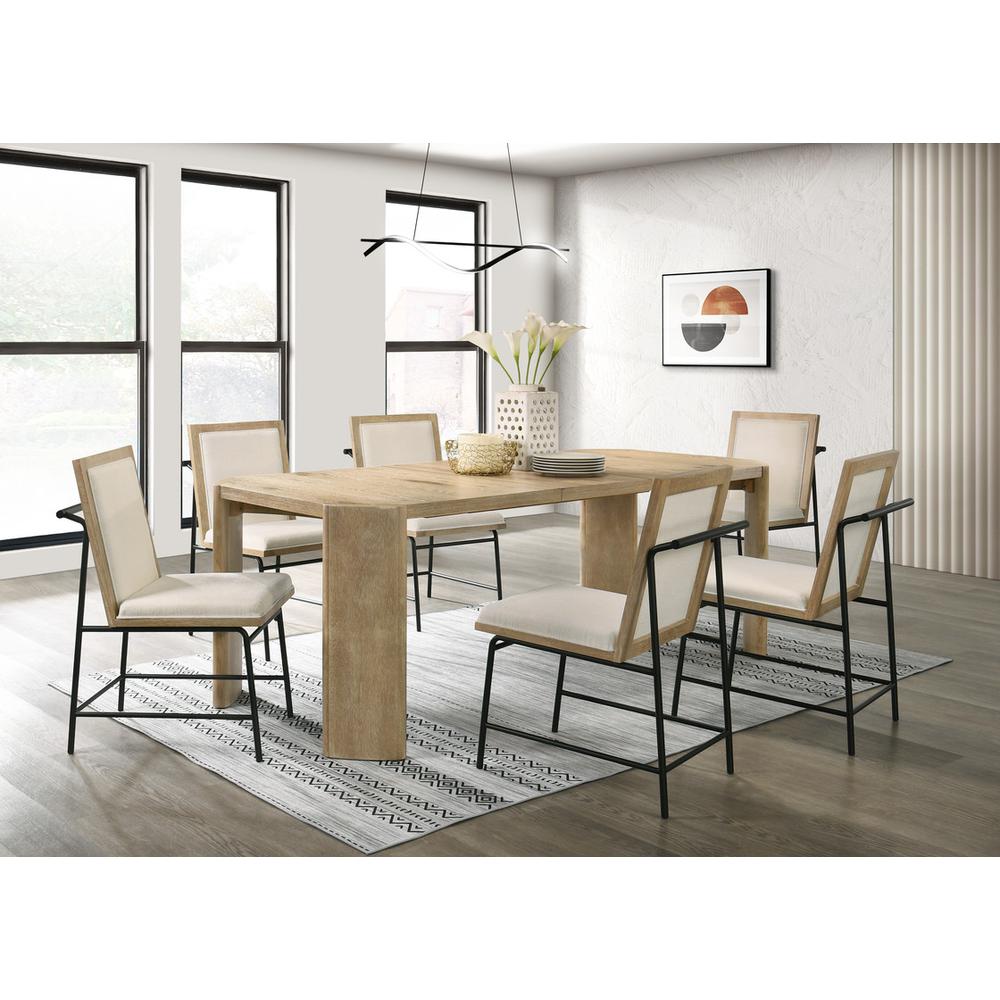 Oak Finish Extendable Rectangular Dining Table Set with Cream Color