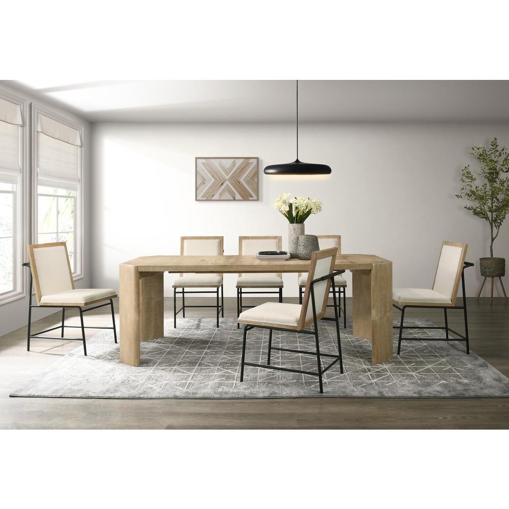 Oak Finish Extendable Rectangular Dining Table Set with Cream Color