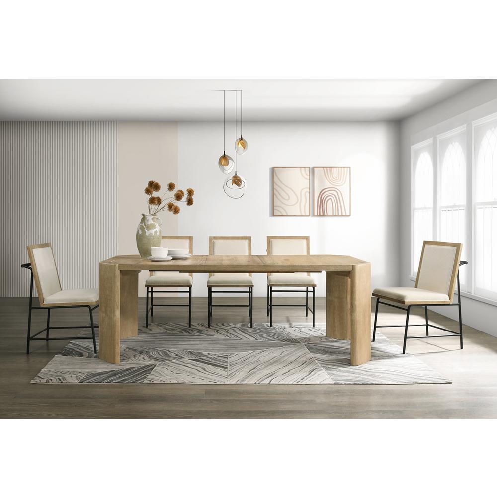 Oak Finish Extendable Rectangular Dining Table Set with Cream Color