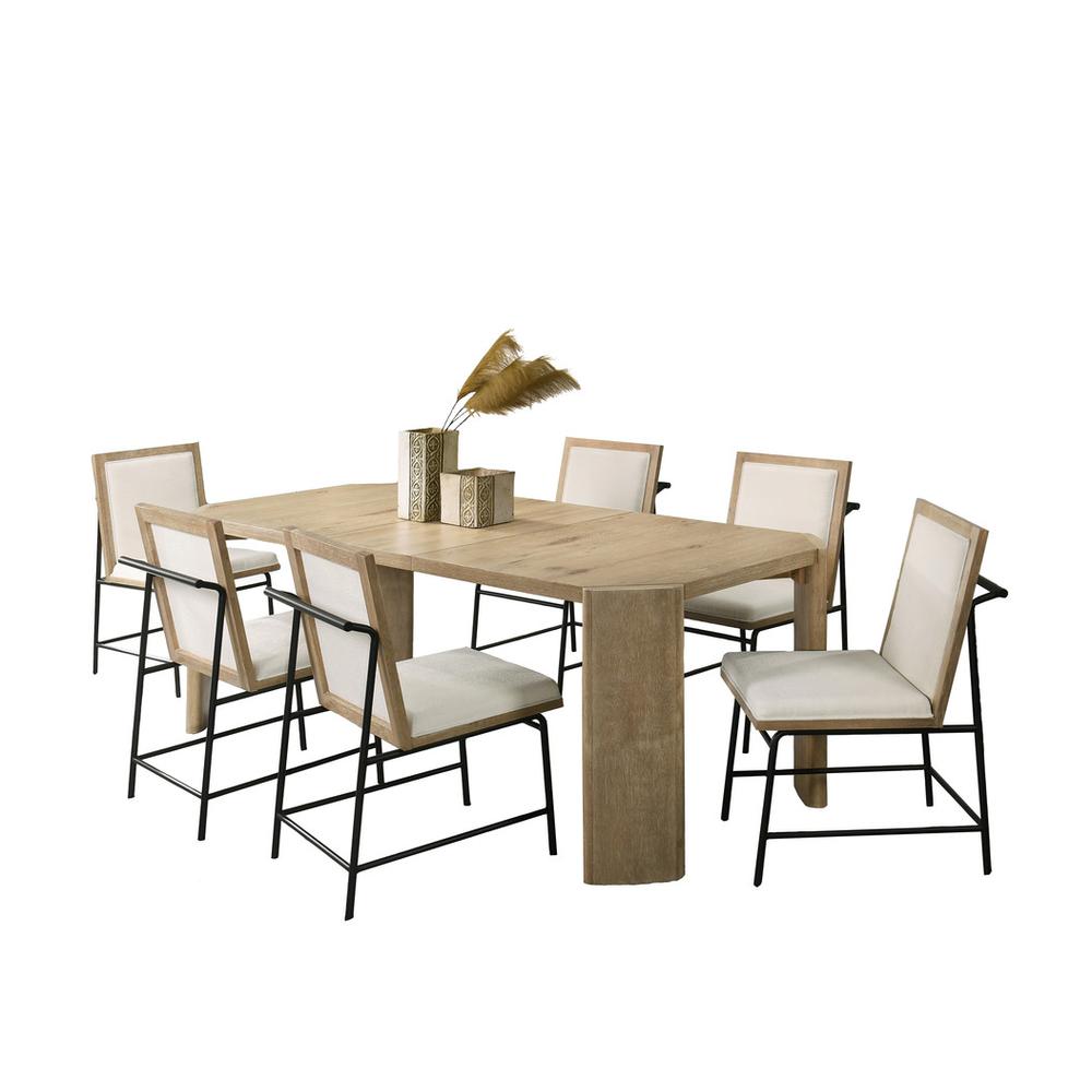 Oak Finish Extendable Rectangular Dining Table Set with Cream Color