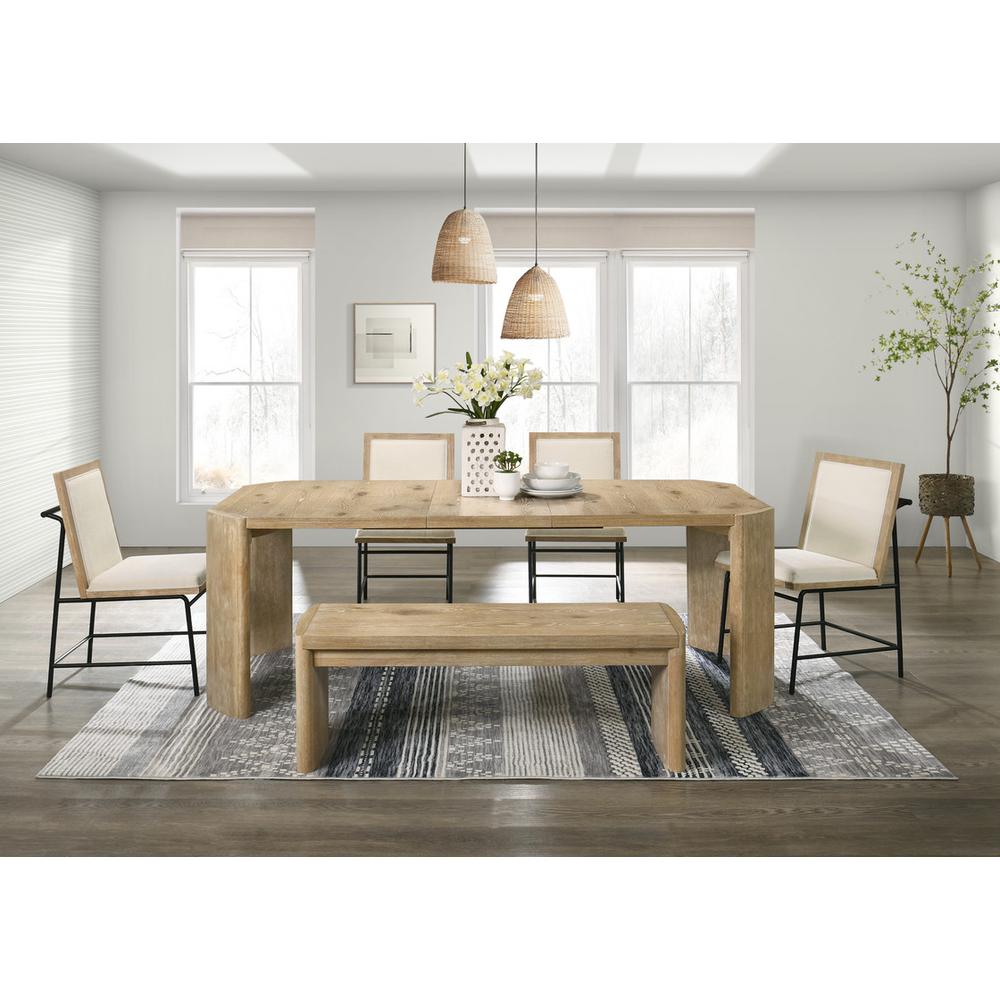 6 Piece Oak Finish 84″ Extendable Rectangular Dining Table Set with Dining Bench