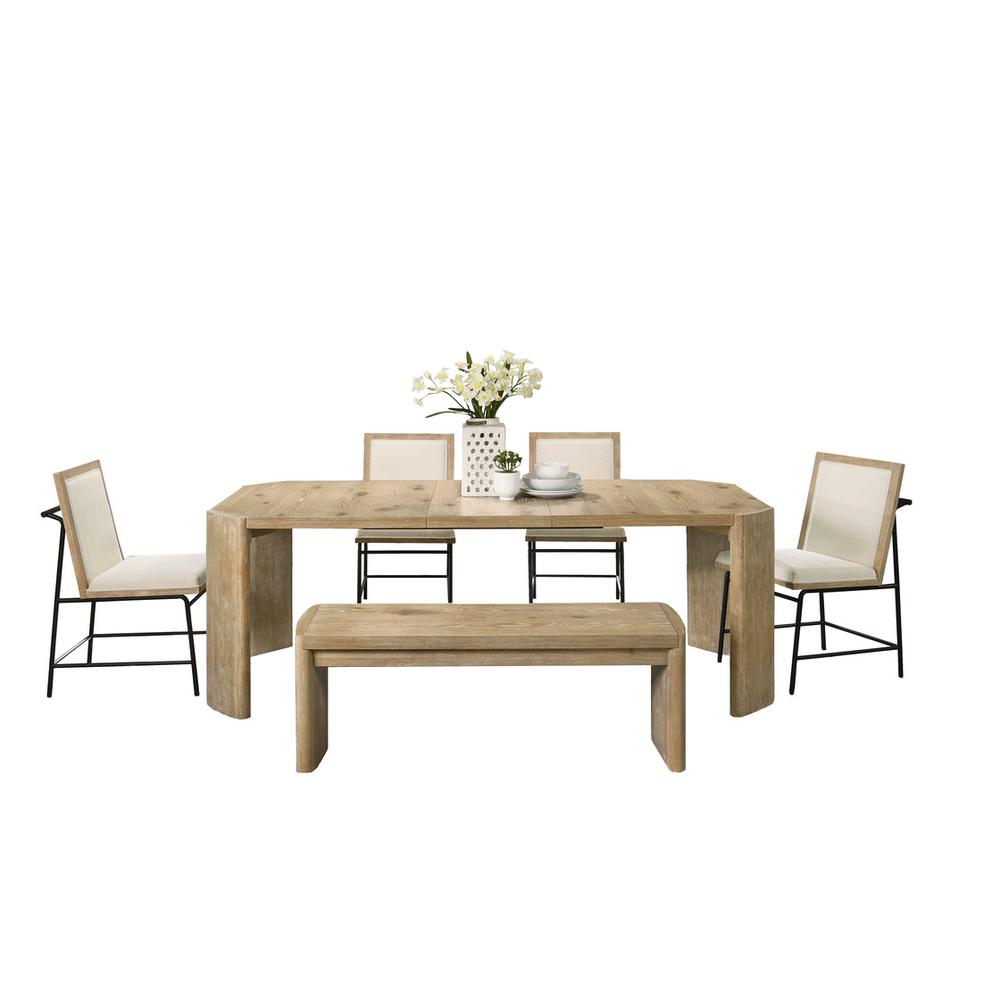 6 Piece Oak Finish 84″ Extendable Rectangular Dining Table Set with Dining Bench