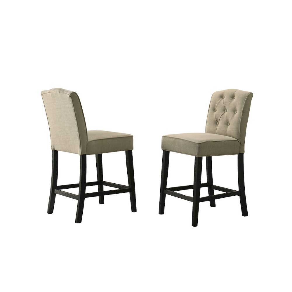 Jasper Set of 2 Beige Fabric Counter Height Chairs with Black Finish Legs