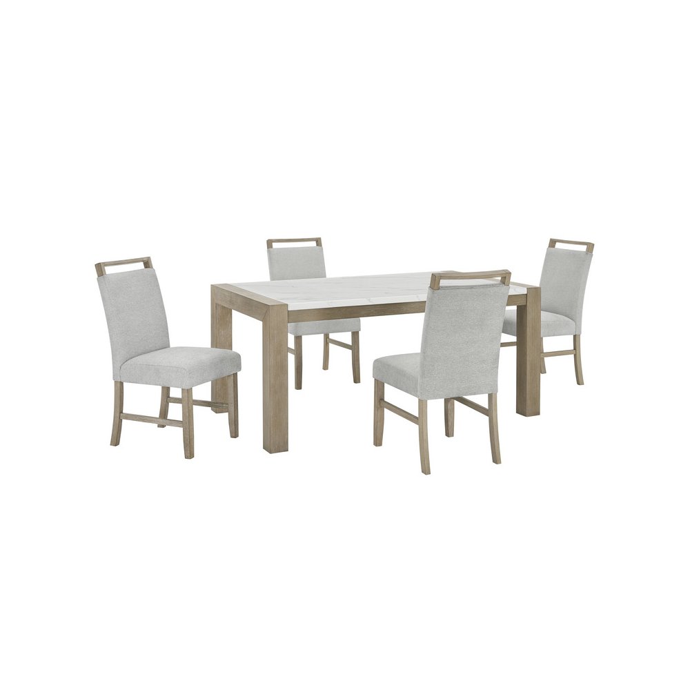 Tabitha 5Pc 66″ Rectangular White Faux Marble Top Dining Set in Light Oak Finish
