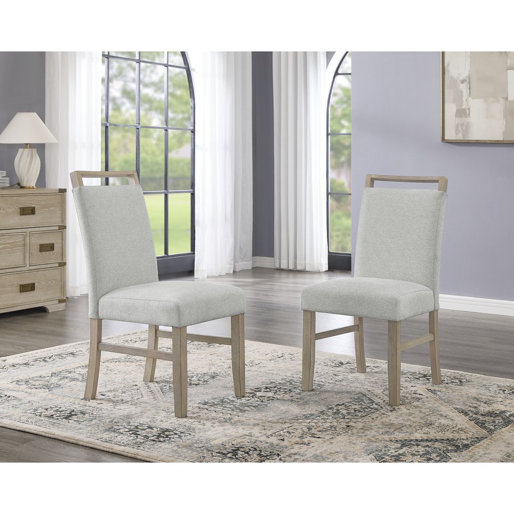 Tabitha Set of 2 Light Oak Finish Dining Side Chairs with Light Gray Fabric