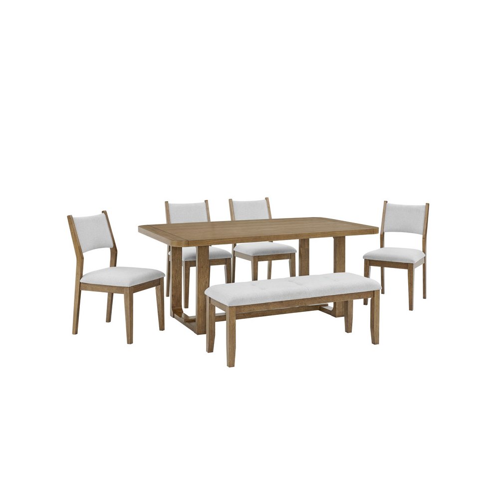 Darla 6Pc 72″W Rectangular Walnut Oak Finish Sled Dining Set with Bench