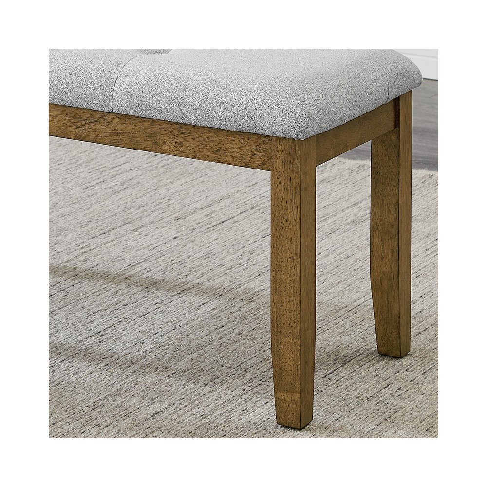 Darla Walnut Oak Dining Bench in Light Gray Fabric with Tufting