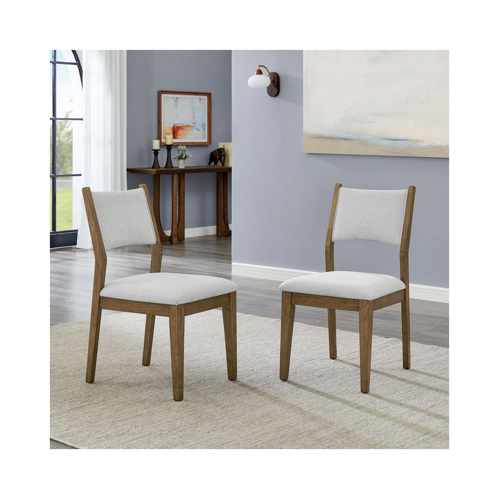 Darla Set of 2 Walnut Oak Dining Side Chairs with Light Gray Fabric