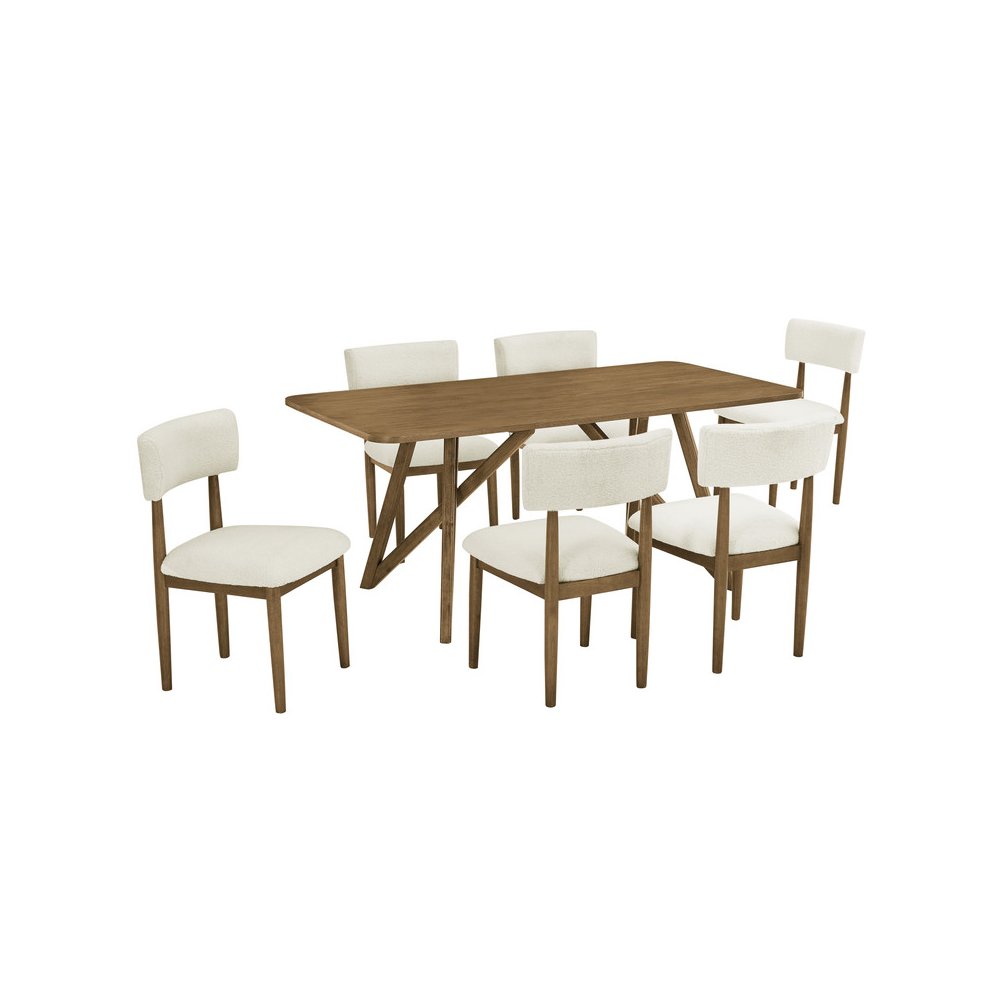 Darla 7Pc 70″ Rectangular Walnut Oak Geometric Cross Base Dining Set