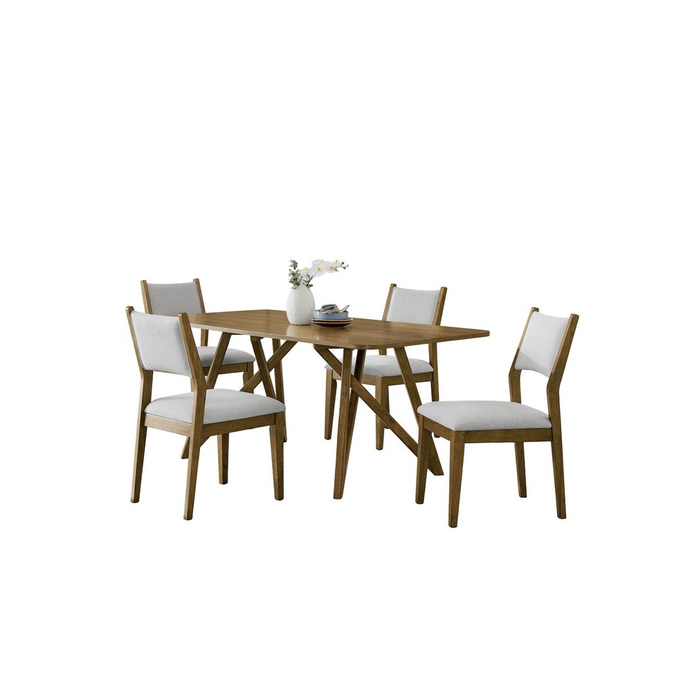 Darla 5Pc 70″ Rectangular Walnut Oak Geometric Cross Base Dining Set