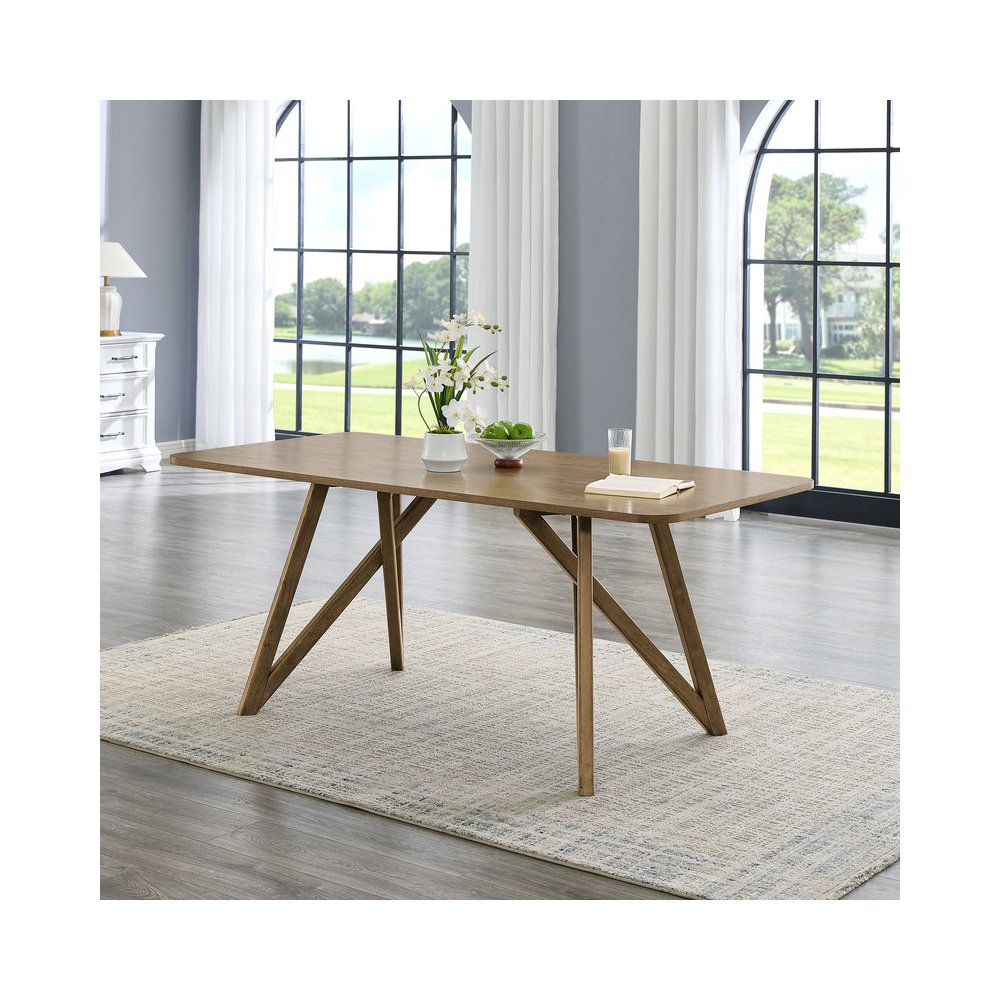 Darla 70″W Rectangular Walnut Oak Geometric Cross Base Dining Table