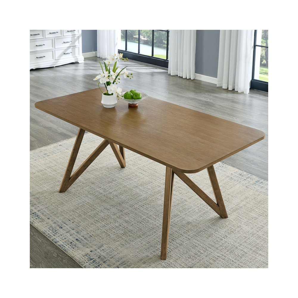 Darla 7Pc 70″ Rectangular Walnut Oak Geometric Cross Base Dining Set