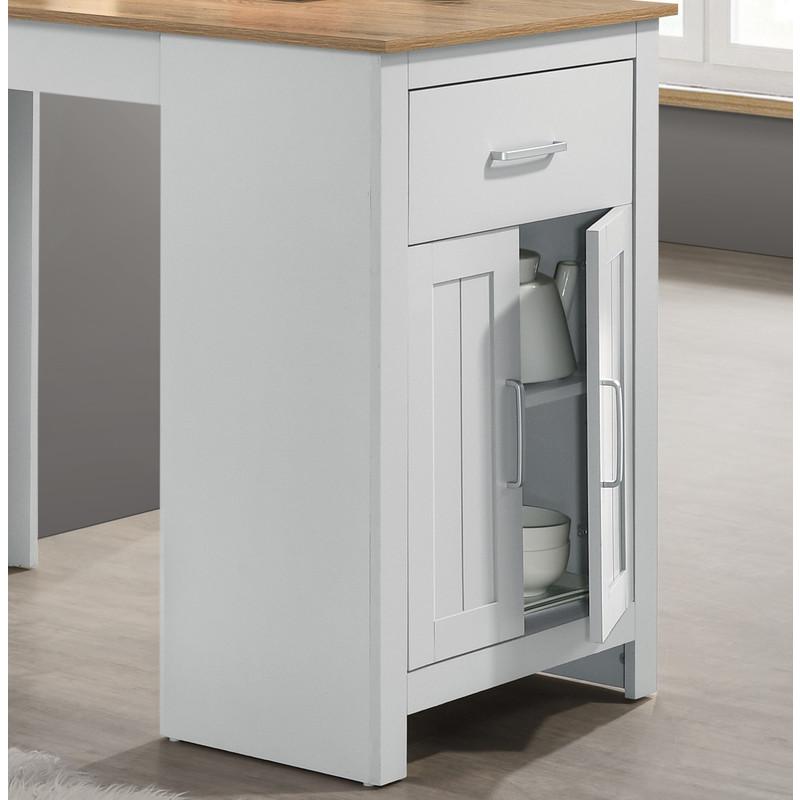 Oak and White Counter Height Dining Table with Cabinet and Drawer Storage