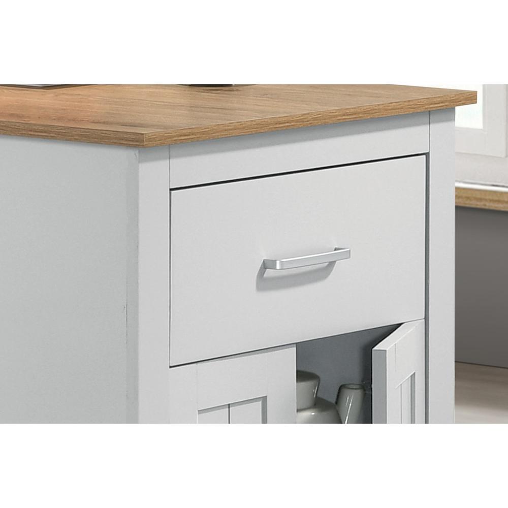 Oak and White Counter Height Dining Table with Cabinet and Drawer Storage