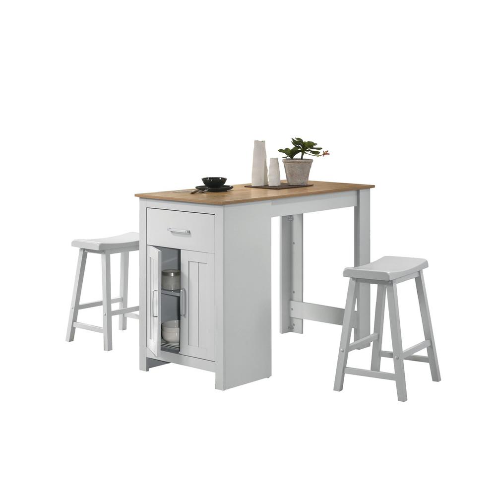 Oak and White Counter Height Dining Table with Cabinet