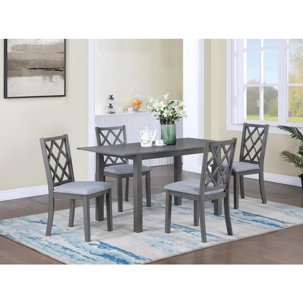 5-Piece Gray Finish Extendable Wood Dining Set with Upholstered Seat Cushion