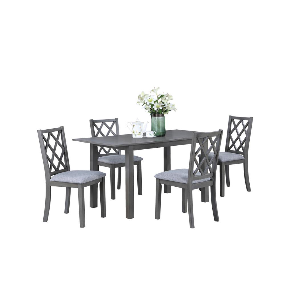 5-Piece Gray Finish Extendable Wood Dining Set with Upholstered Seat Cushion