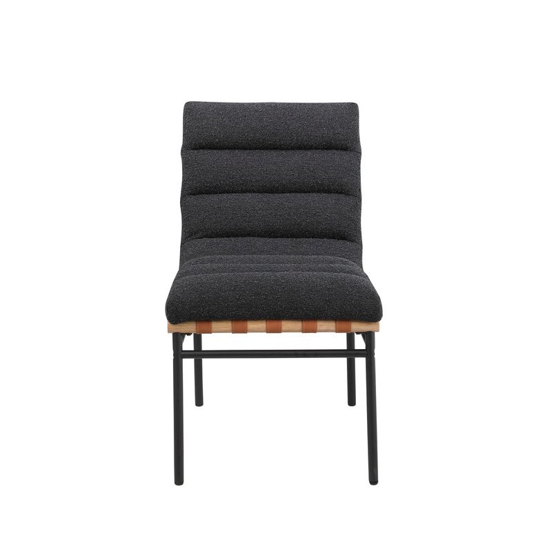 Lahni Black Boucle Fabric Set of 2 Dining Chair with Black Iron Legs