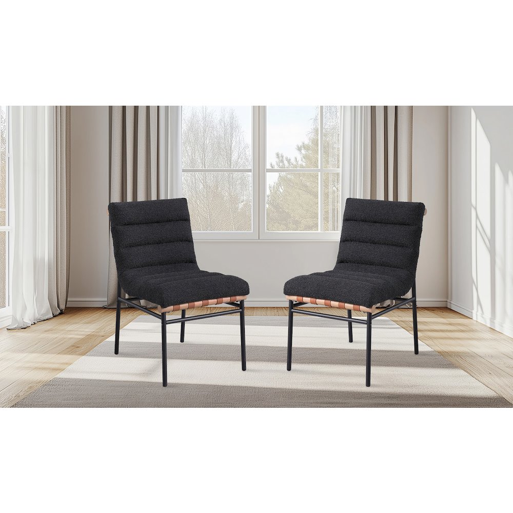 Lahni Black Boucle Fabric Set of 2 Dining Chair with Black Iron Legs