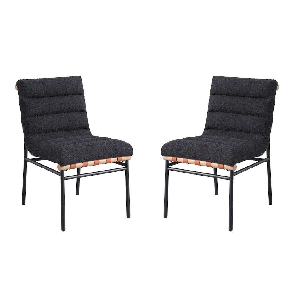 Lahni Black Boucle Fabric Set of 2 Dining Chair with Black Iron Legs