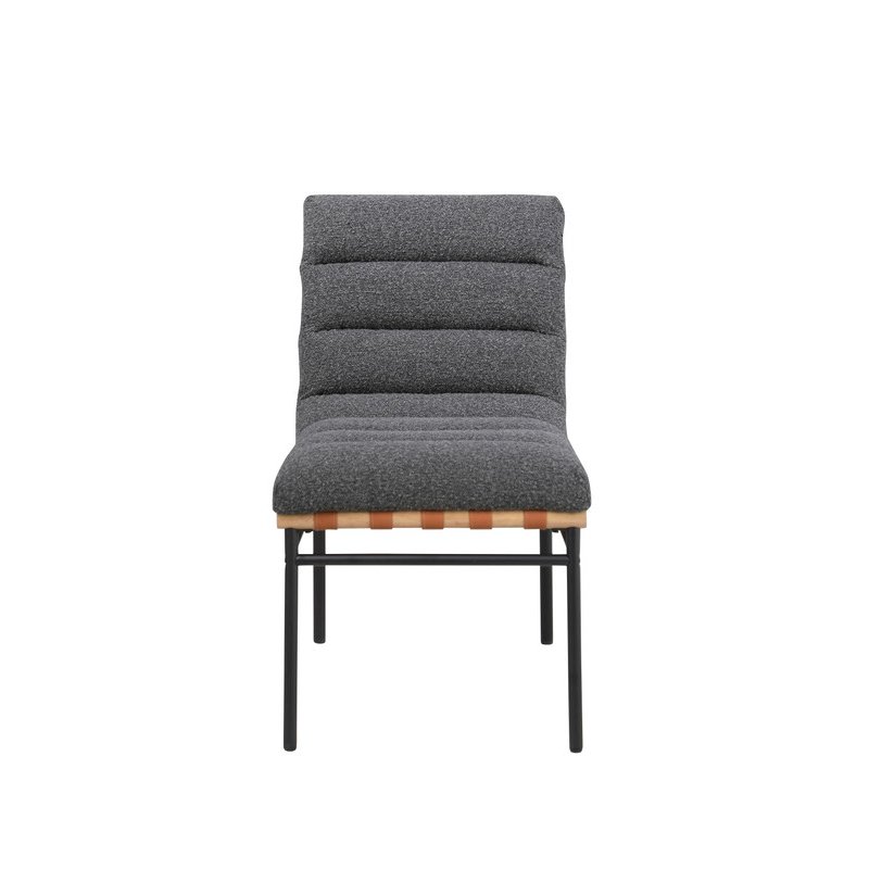 Lahni Dark Gray Boucle Fabric Set of 2 Dining Chair with Black Iron Legs