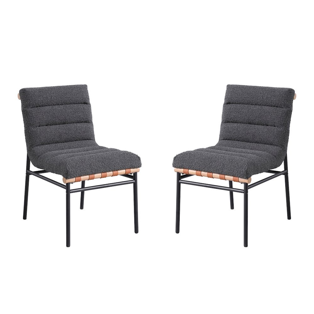 Lahni Dark Gray Boucle Fabric Set of 2 Dining Chair with Black Iron Legs