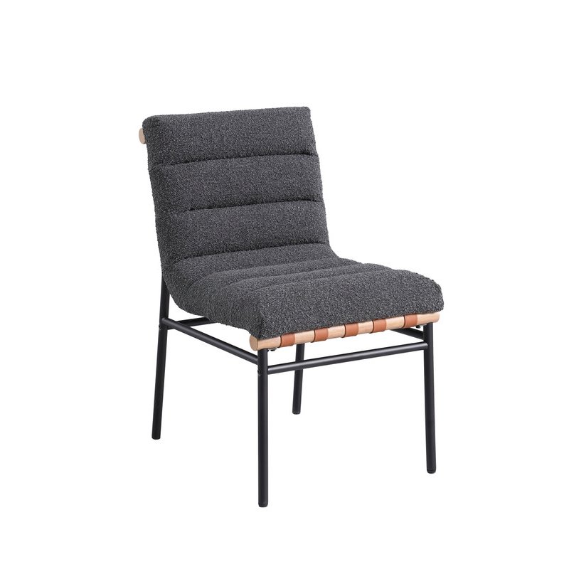 Lahni Dark Gray Boucle Fabric Set of 2 Dining Chair with Black Iron Legs