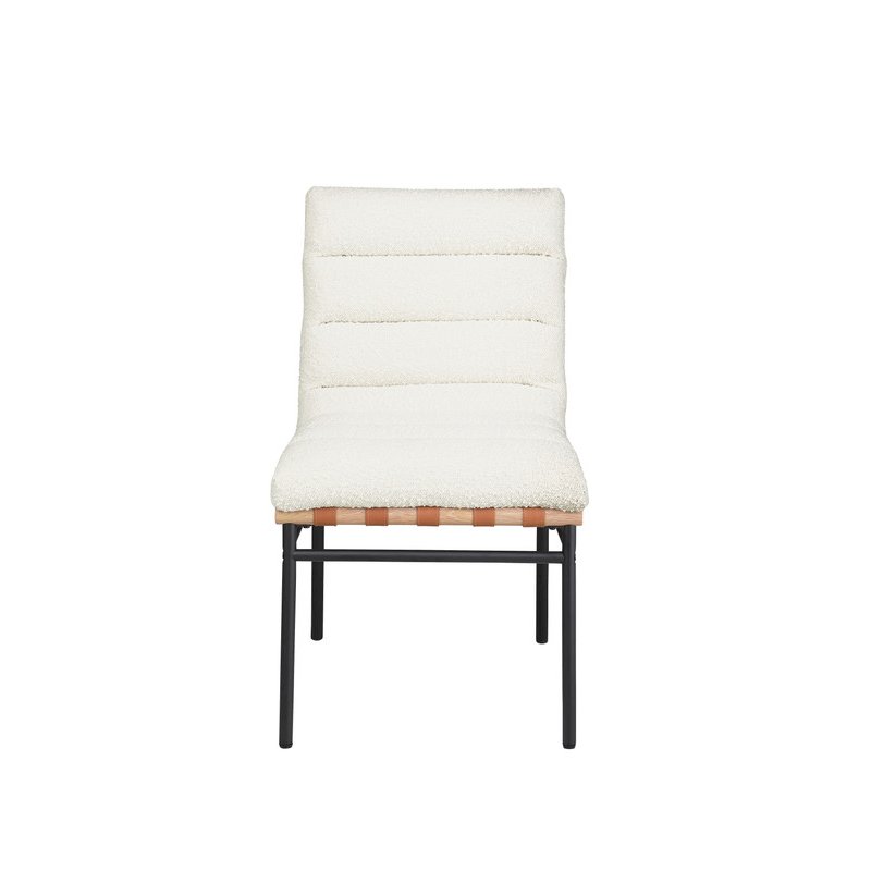 Lahni White Boucle Fabric Set of 2 Dining Chair with Black Iron Legs