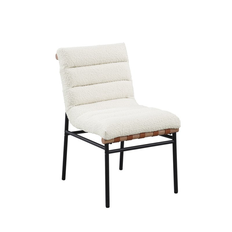 Lahni White Boucle Fabric Set of 2 Dining Chair with Black Iron Legs