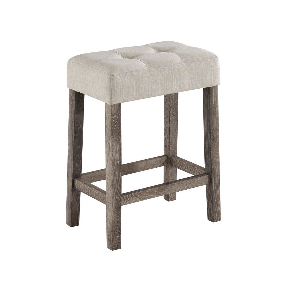 Oriana Brown 4 Piece Counter Height 36″ Pub Table Set with Tufted Creamy White Linen Stools