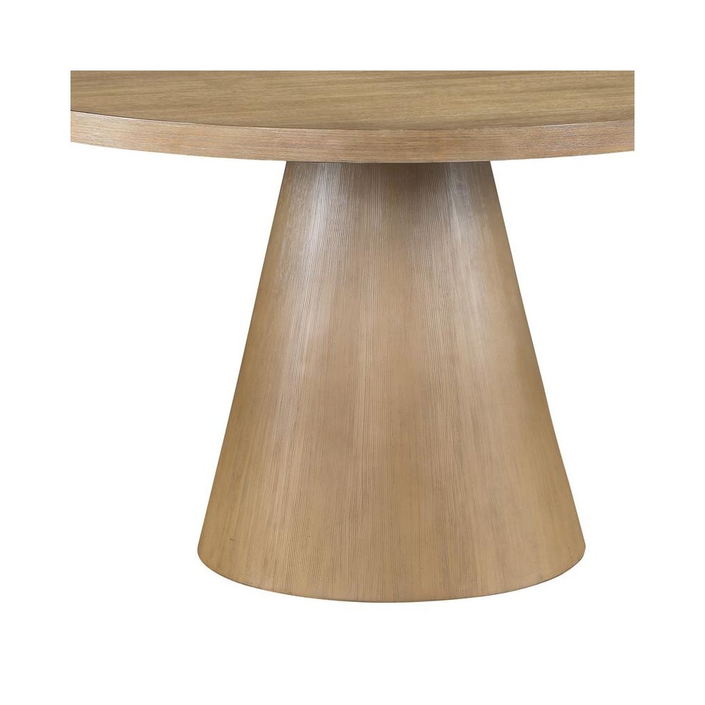 Delphine 5 Piece Round Oak Finish Dining Table Set with Gray Chairs