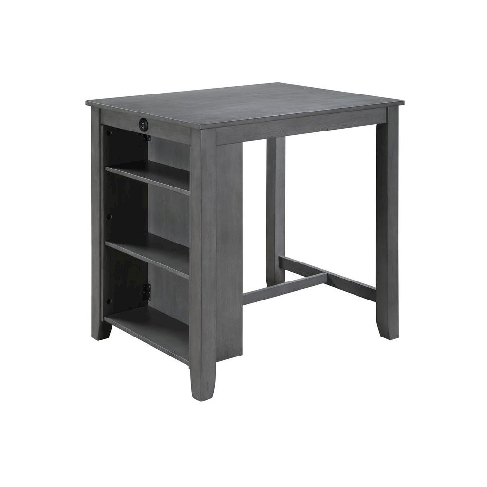 3-Piece Gray Finish Small Space Counter Height Dining Table with Shelves