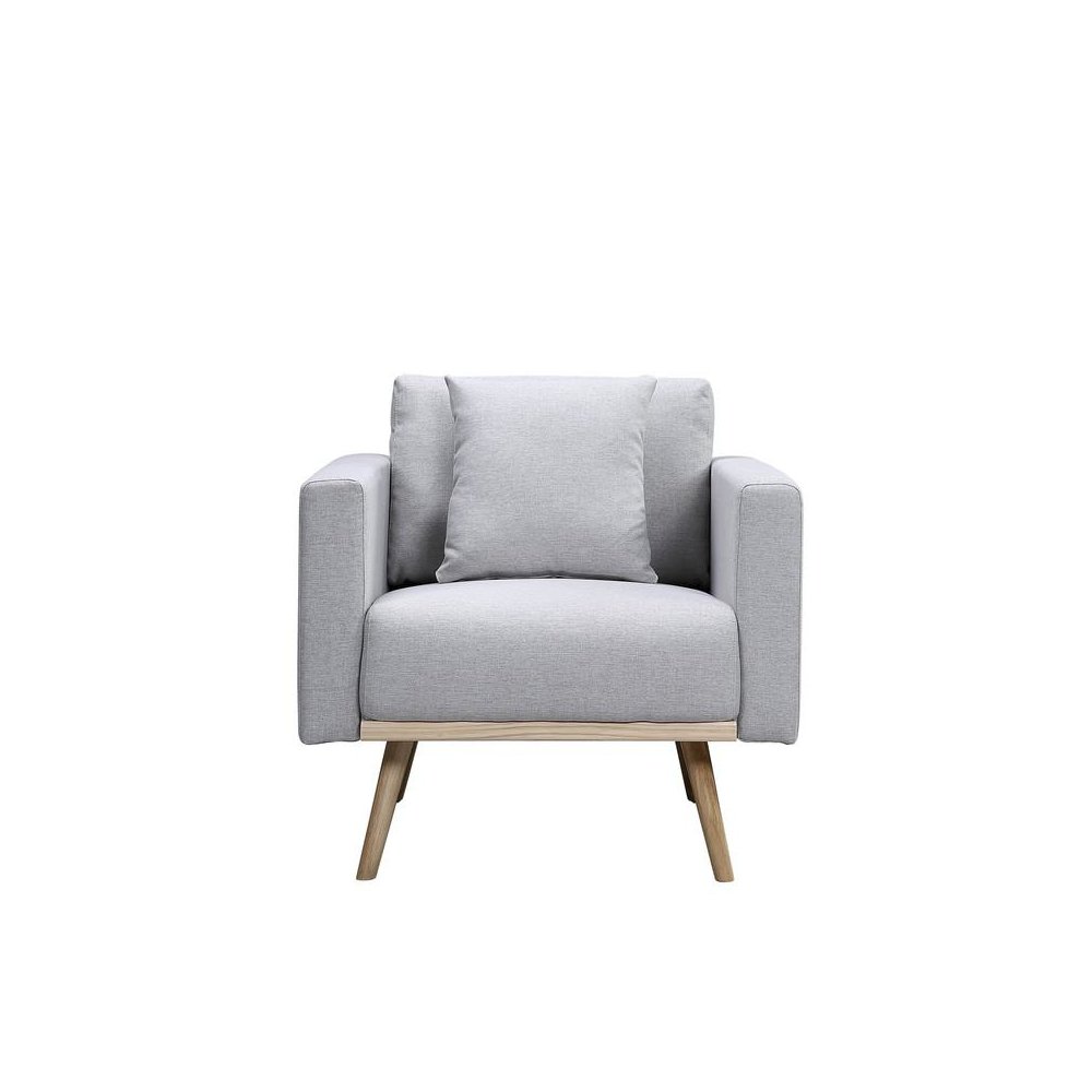 Easton Light Gray Linen Fabric Chair with USB Charging Ports Pockets & Pillows