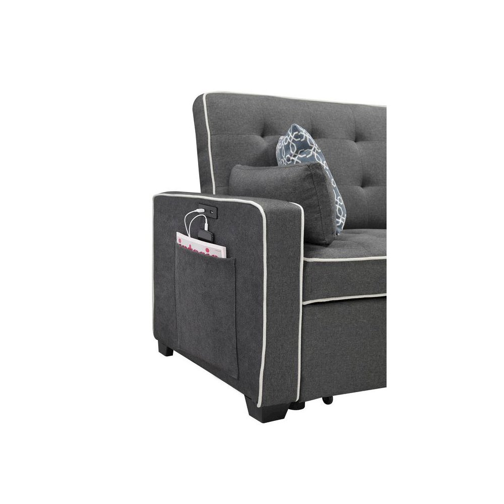 Cody Modern Gray Fabric Sleeper Sofa with 2 USB Charging Ports and 4 Accent Pillows