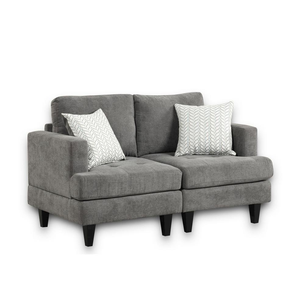 Callaway Gray Chenille Sofa Loveseat Living Room Set with Throw Pillows