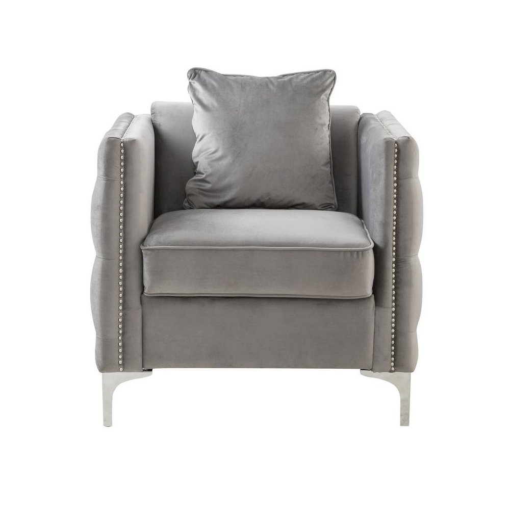 Bayberry Gray Velvet Chair with 1 Pillow