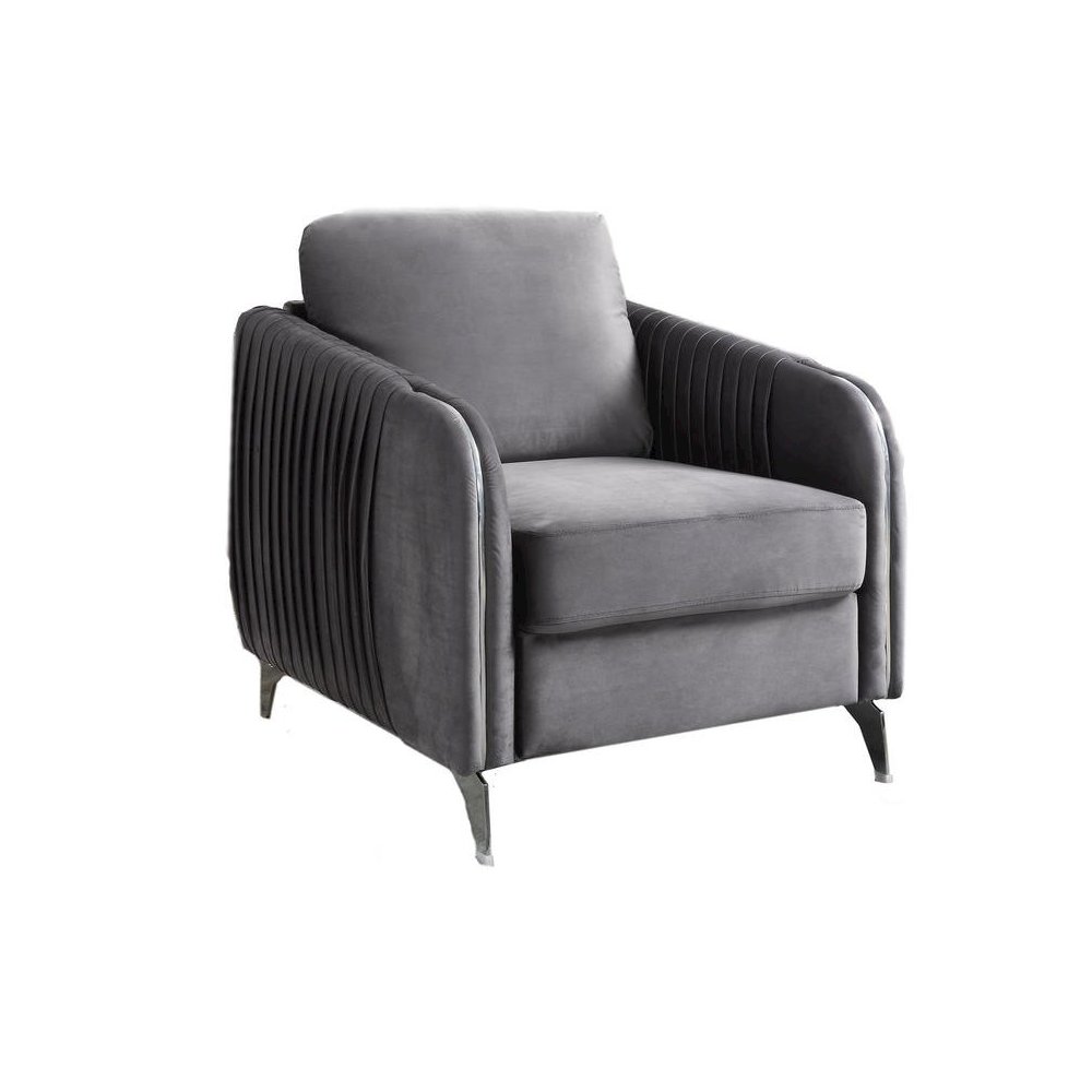 Hathaway Gray Velvet Modern Chic Accent Armchair
