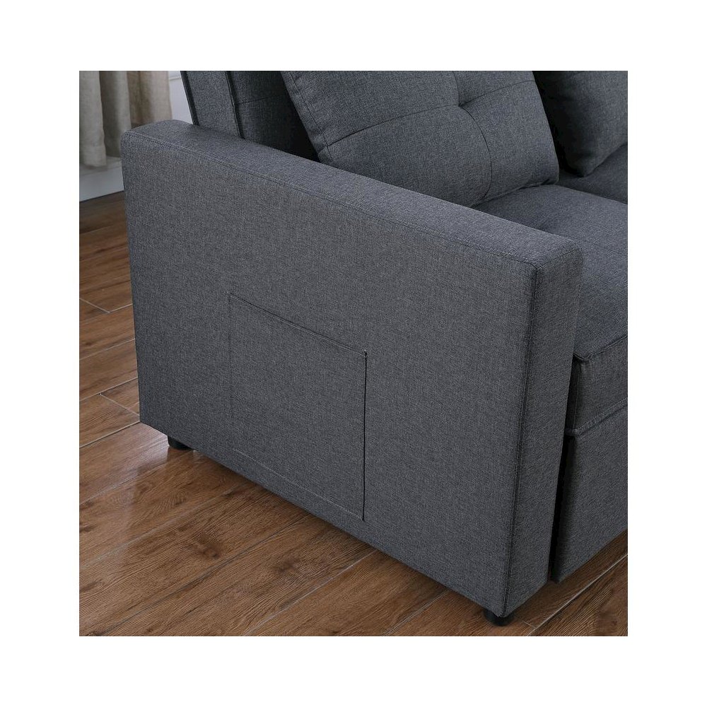 Zoey Dark Gray Linen Convertible Sleeper Chair with Side Pocket