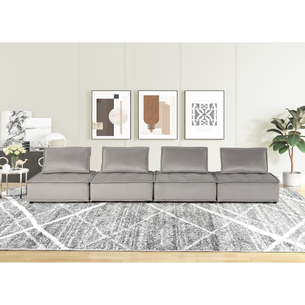 Anna Light Gray Velvet 4 Pc Sectional Sofa