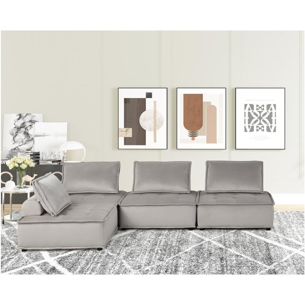 Anna Light Gray Velvet 4 Pc Sectional Sofa