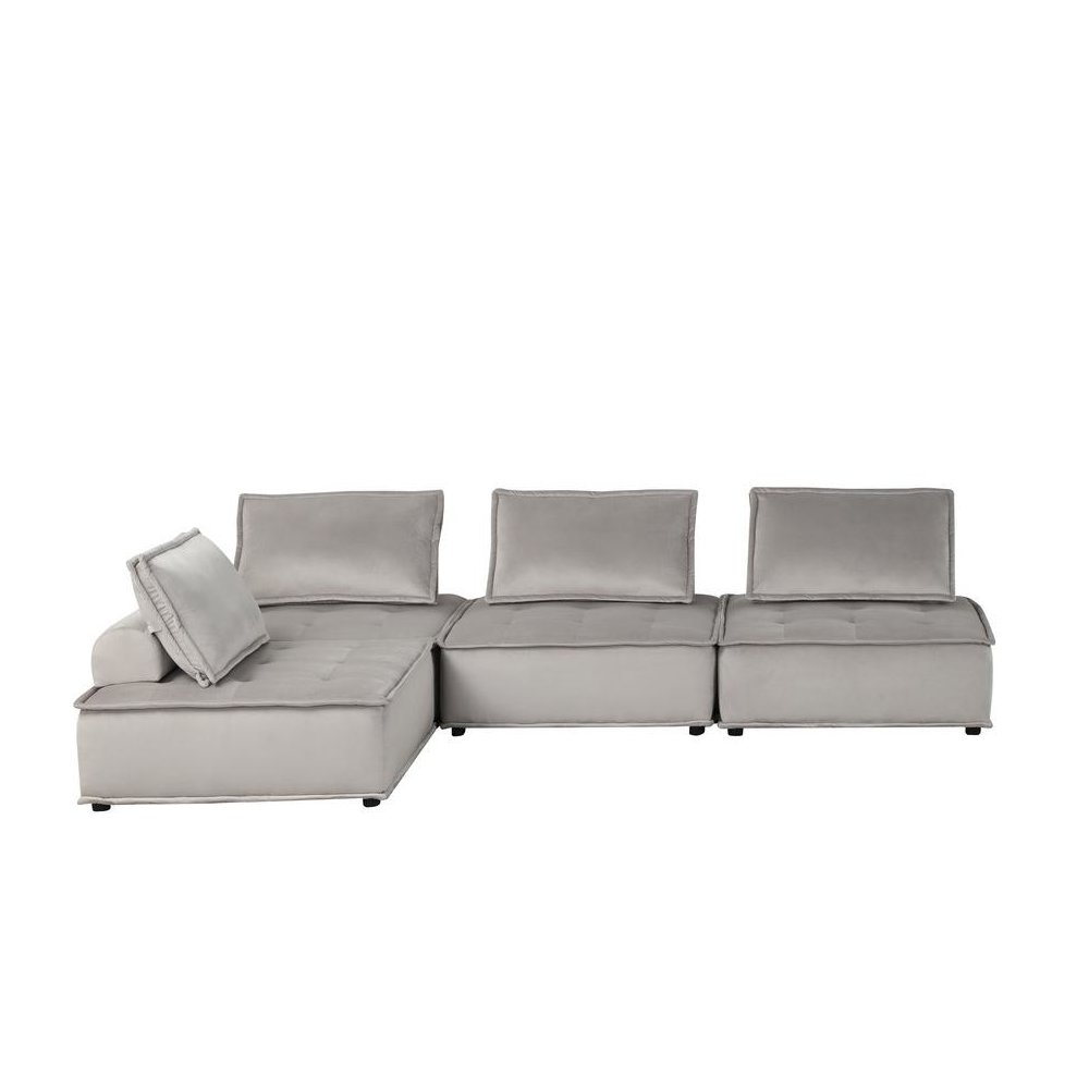 Anna Light Gray Velvet 4 Pc Sectional Sofa