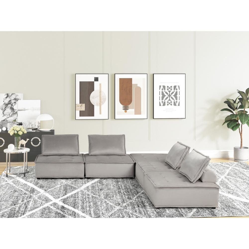 Anna Light Gray Velvet 5 Pc Sofa and Loveseat